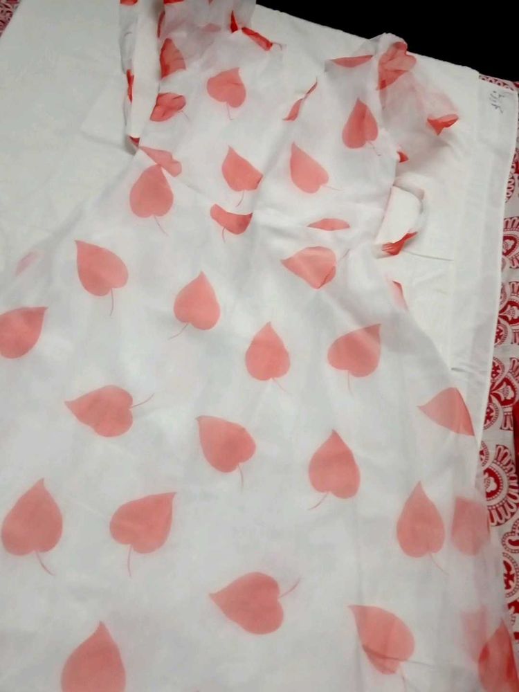 Stylish White With Red Organza Frock