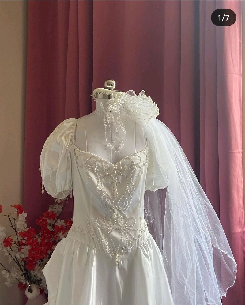 💓🦋Beautiful White Gown+headband Set💓💗
