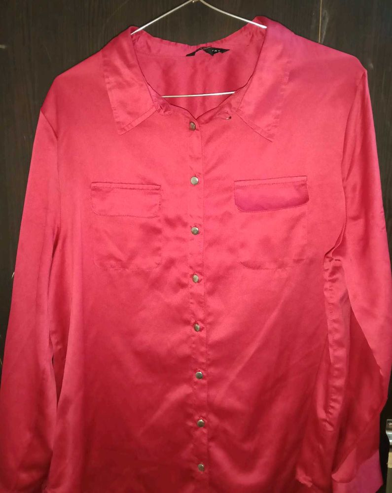 Elegant Red Satin Button-Down Shirt