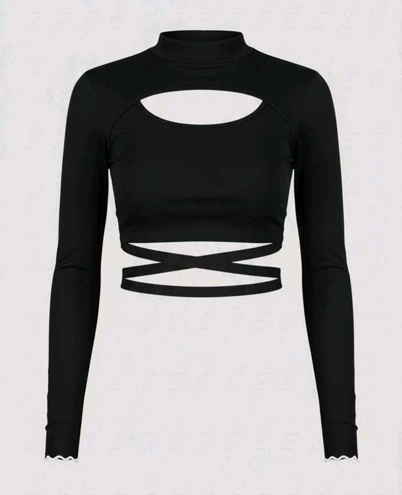 Black Cutout Long Sleeve Top