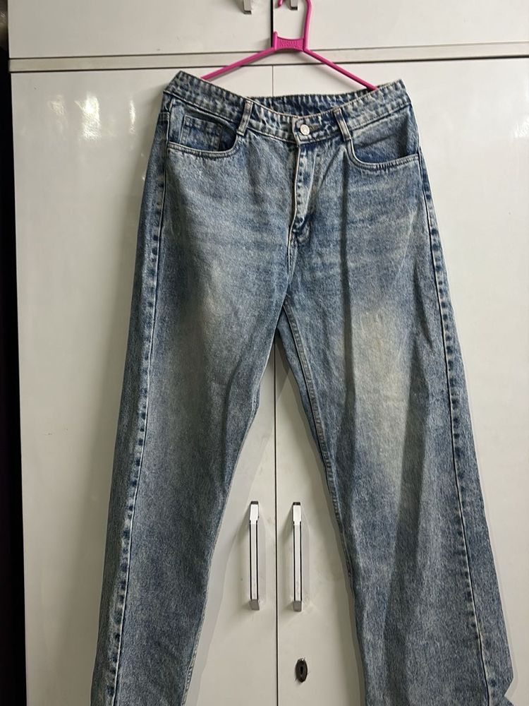 Acid Wash Wide Leg Jeans high waist