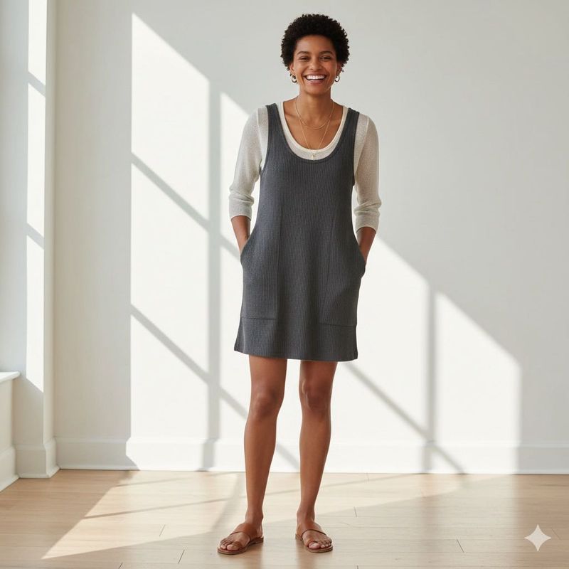 Gray Sleeveless Dress with White Top