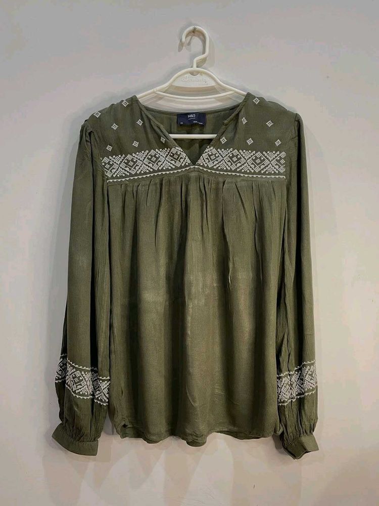 Marks &amp; Spencer Women Olive Green Solid Top