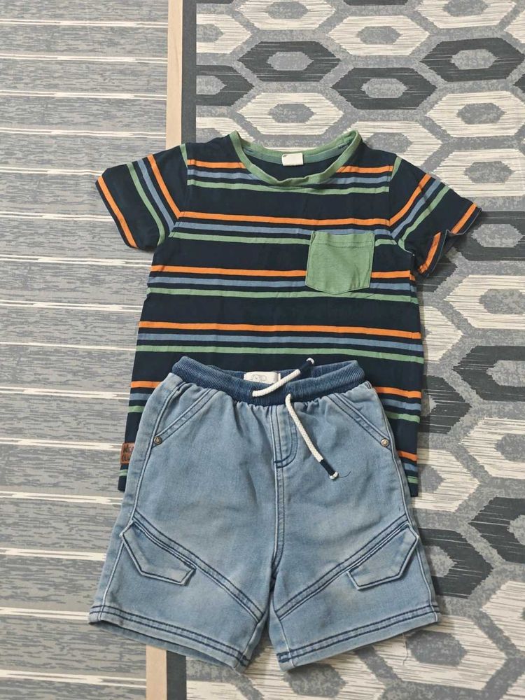 Boy's Striped Tee &amp; Denim Shorts Set