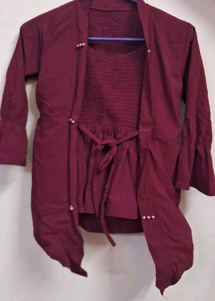 Maroon Top &amp; Cardigan Set