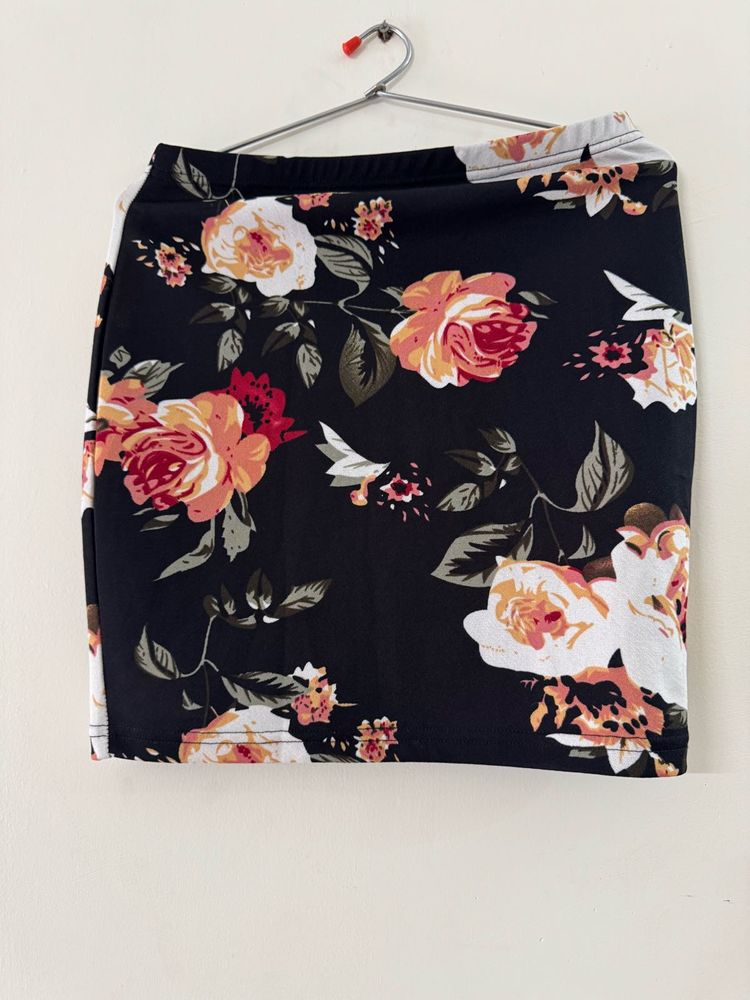 Black Floral Mini Skirt