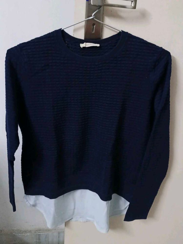 Navy Blue Textured Knit Top
