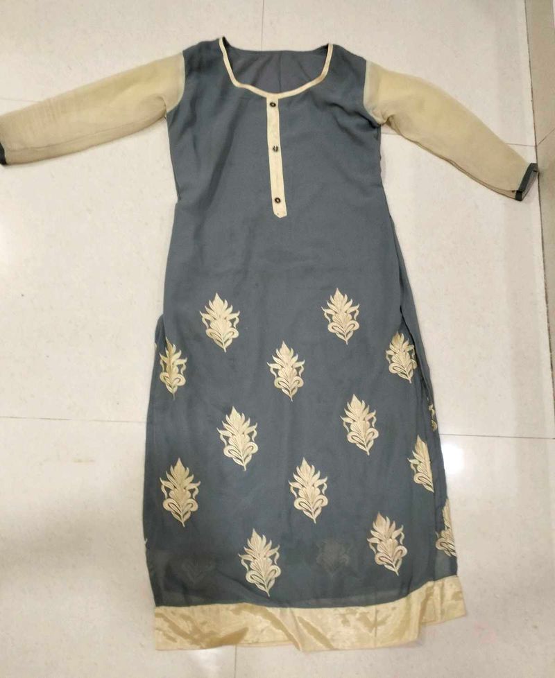 Gray &amp; Gold Embroidered Kurti