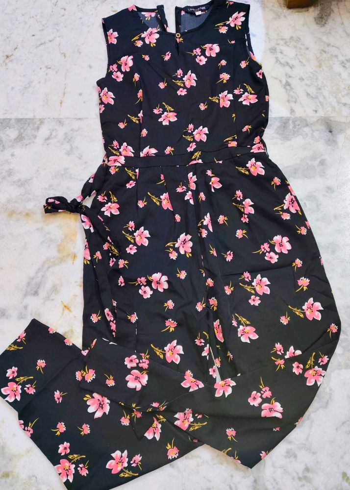 Black Jumpsuit with Floral Print