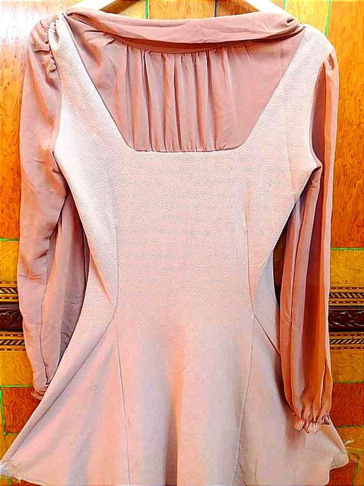 Peach Party Bodycon Dress with Sheer Sleeves