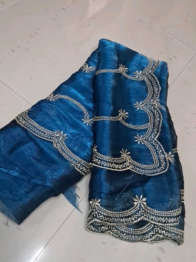 Elegant Blue Embroidered Saree
