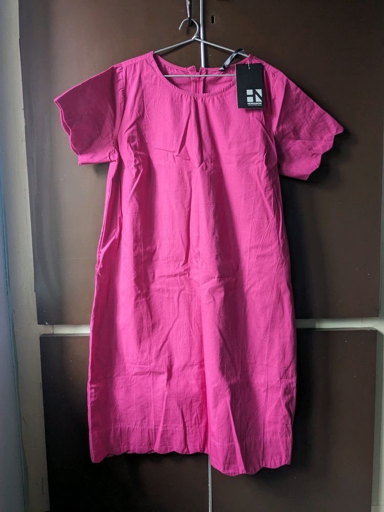 Here And Now Pink Solid A Line Dress