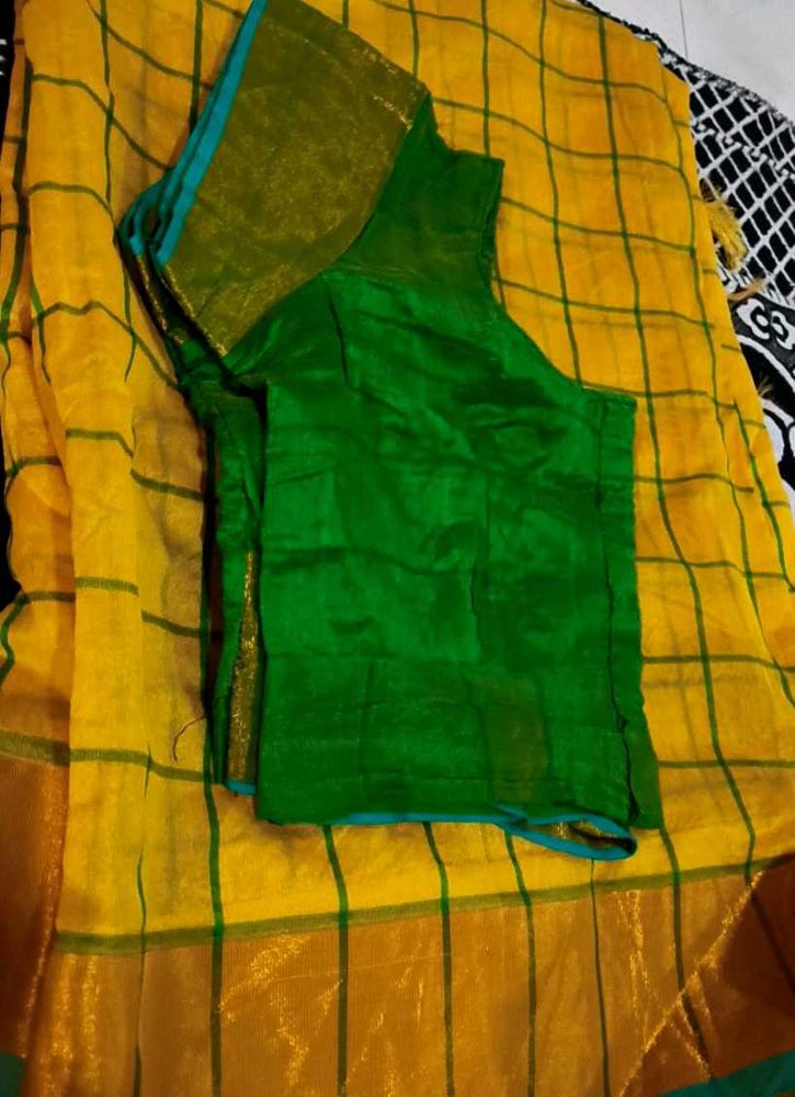Yellow &amp; Green Saree with Blouse