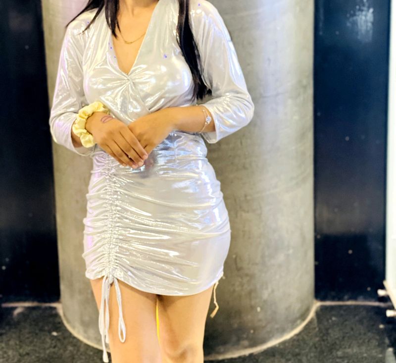 Shimmery,Silver Party Dress, Perfect For Club And Birthdays .Size:Small