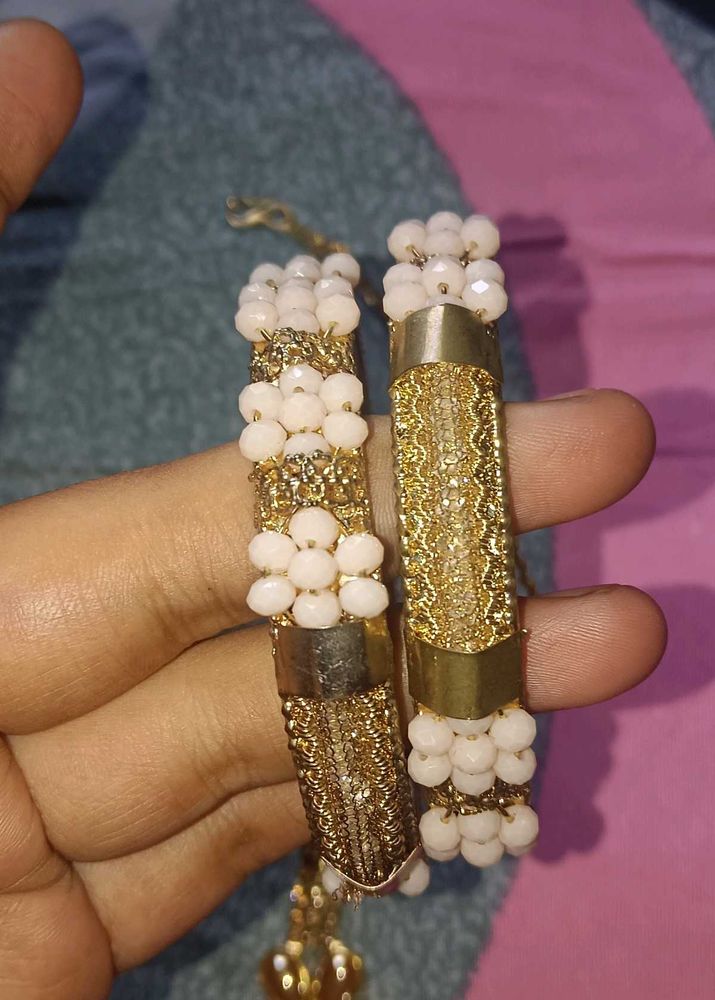 *Gold-Toned Pearl Bangles*