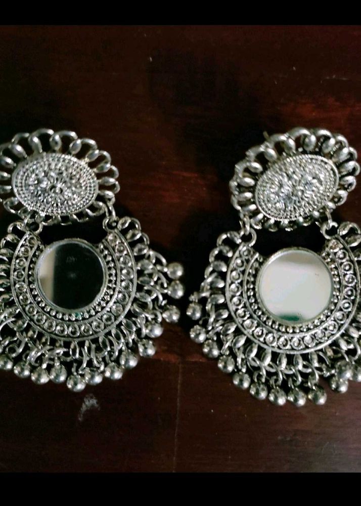 Silver Mirror Jhumka Earrings