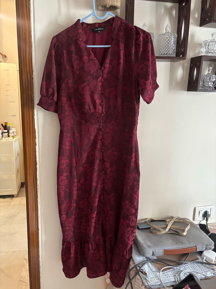 Burgundy Floral Midi Dress