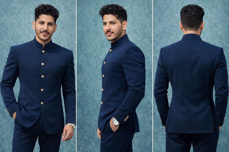 Stylish Navy Blue Bandhgala Suit