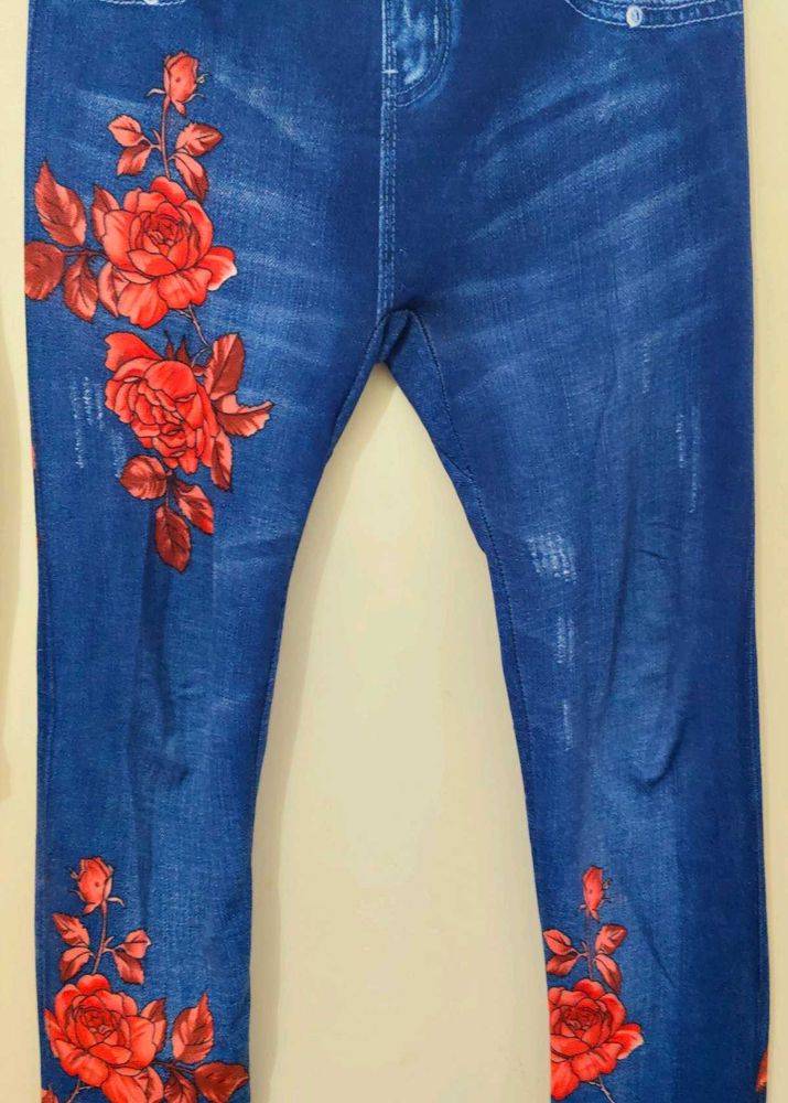 free size stretchable Floral Print Denim Leggings