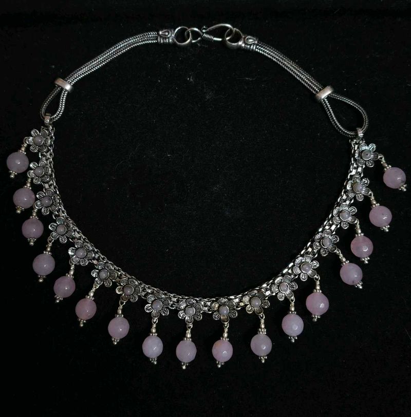 Germansilver Rose Quartz Crystal Choker Necklace