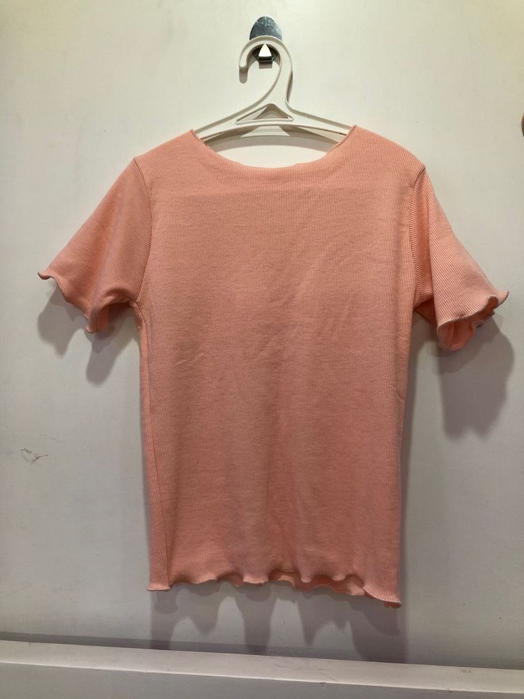 Korean Peach Pink Ruffle Top