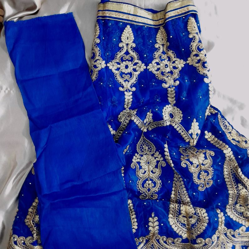 Blue Unstiched Lehenga