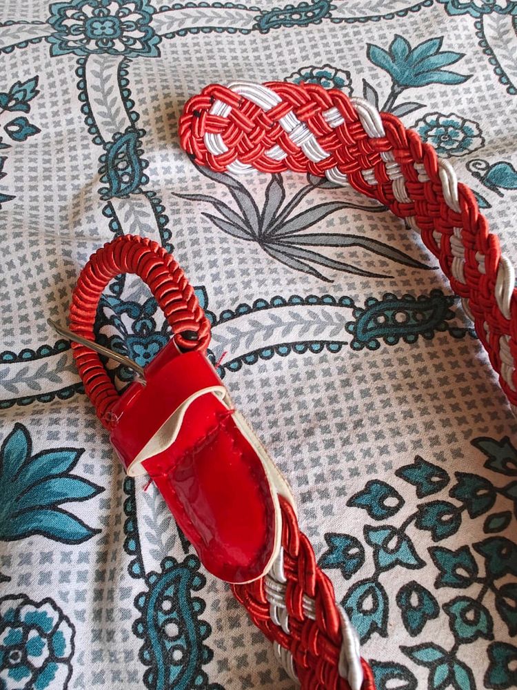 Red and White braided belt