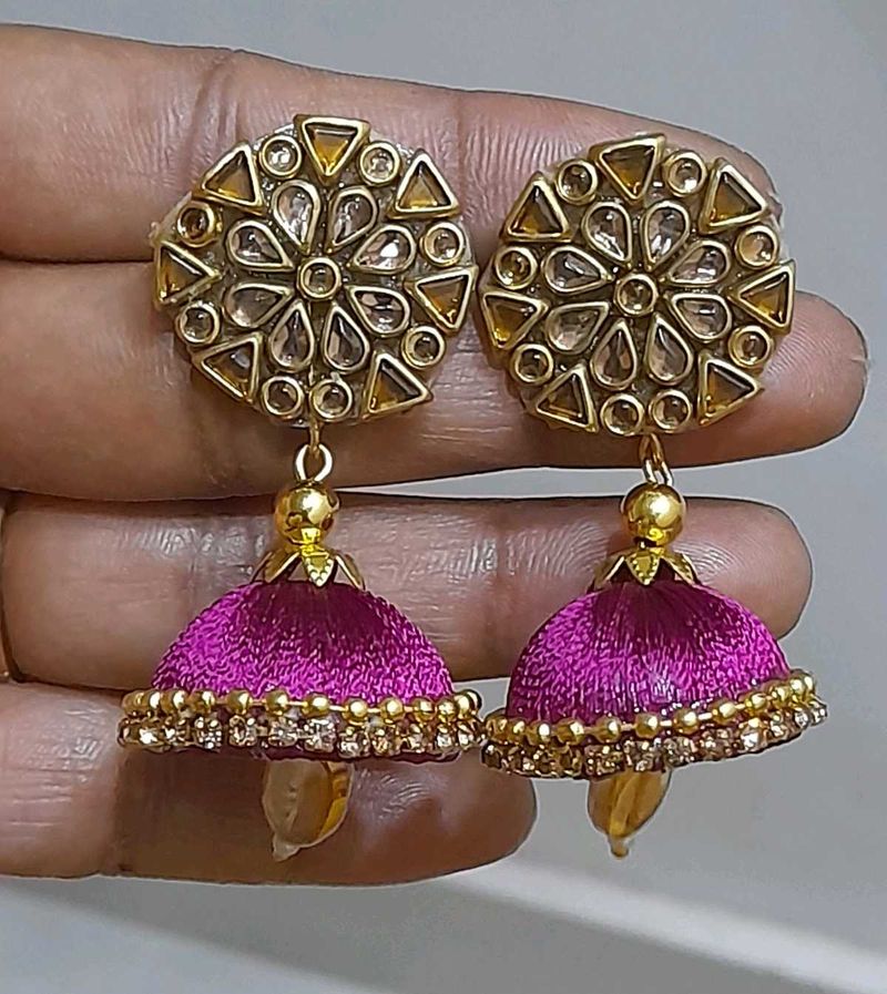 Silk Thread Jhumka Earrings