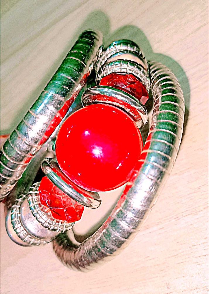 Red Bead Bangle Bracelet