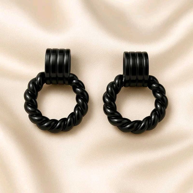 Black Twisted Hoop Earrings