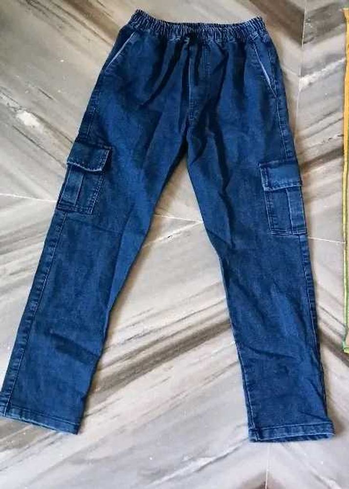 blue denim cargo jeans