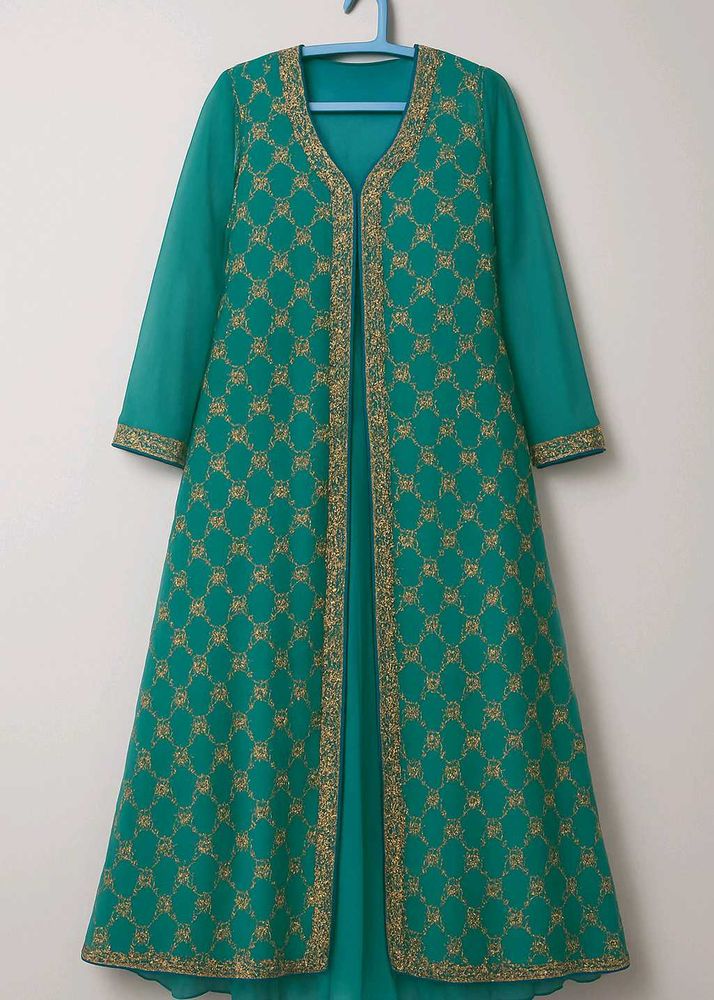 Green 2piece Dress Long Gown Full Flare