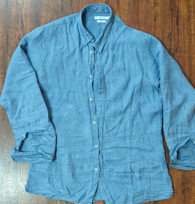 Blue Linen Button-Down Shirt