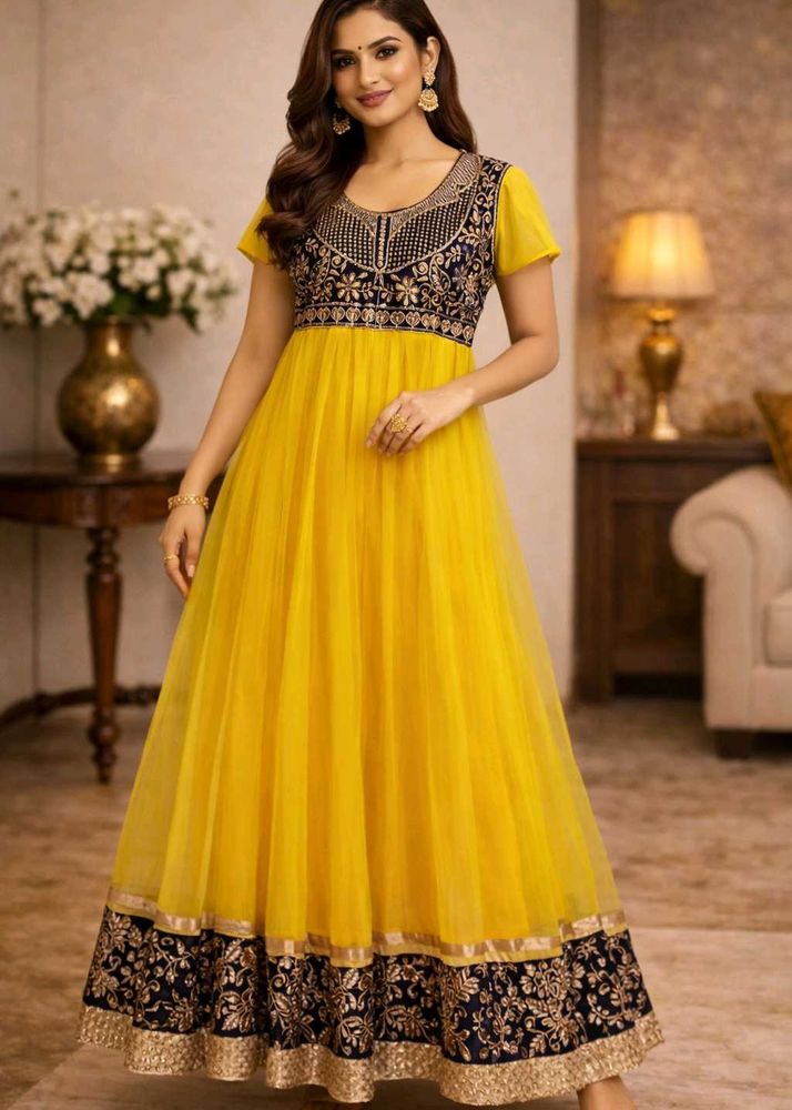 Elegant Yellow Embroidered Anarkali Gown
