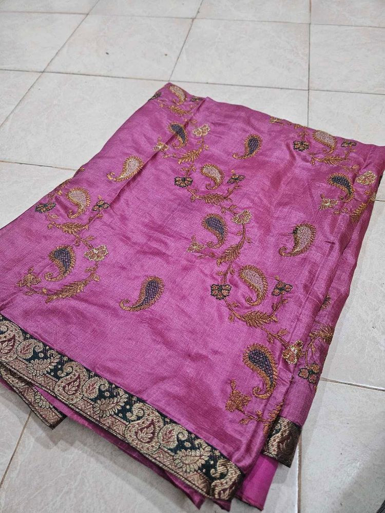 Elegant Embroidered Pink Saree