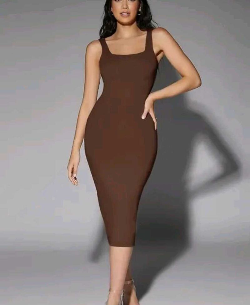 Brown Midi Bodycon Dress