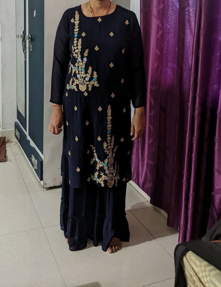 Navy Blue Jorjat Sharara Suit Set