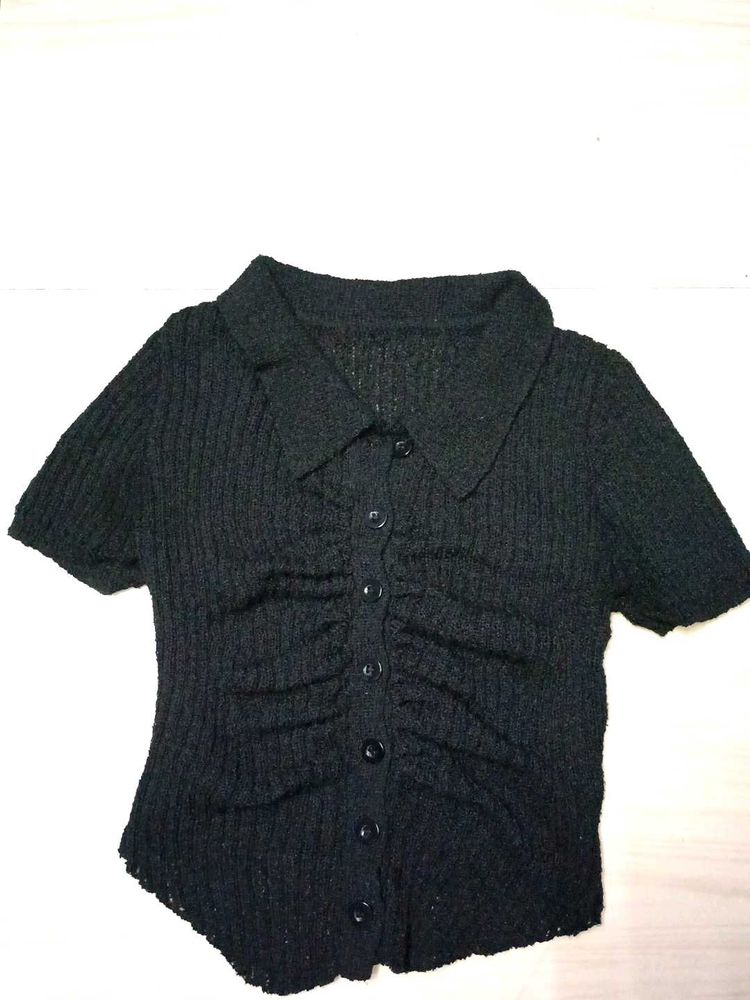 Black Ruched Knit Top