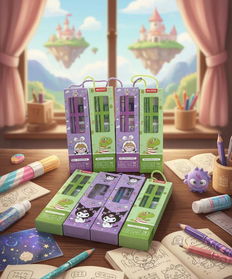 Cute Cartoon Pencil eraser sharpner &amp; scale Set of