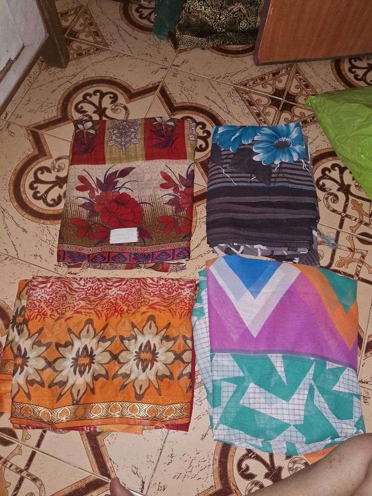 Combo Of Mixed Sarees - Floral &amp; Geometric Prints