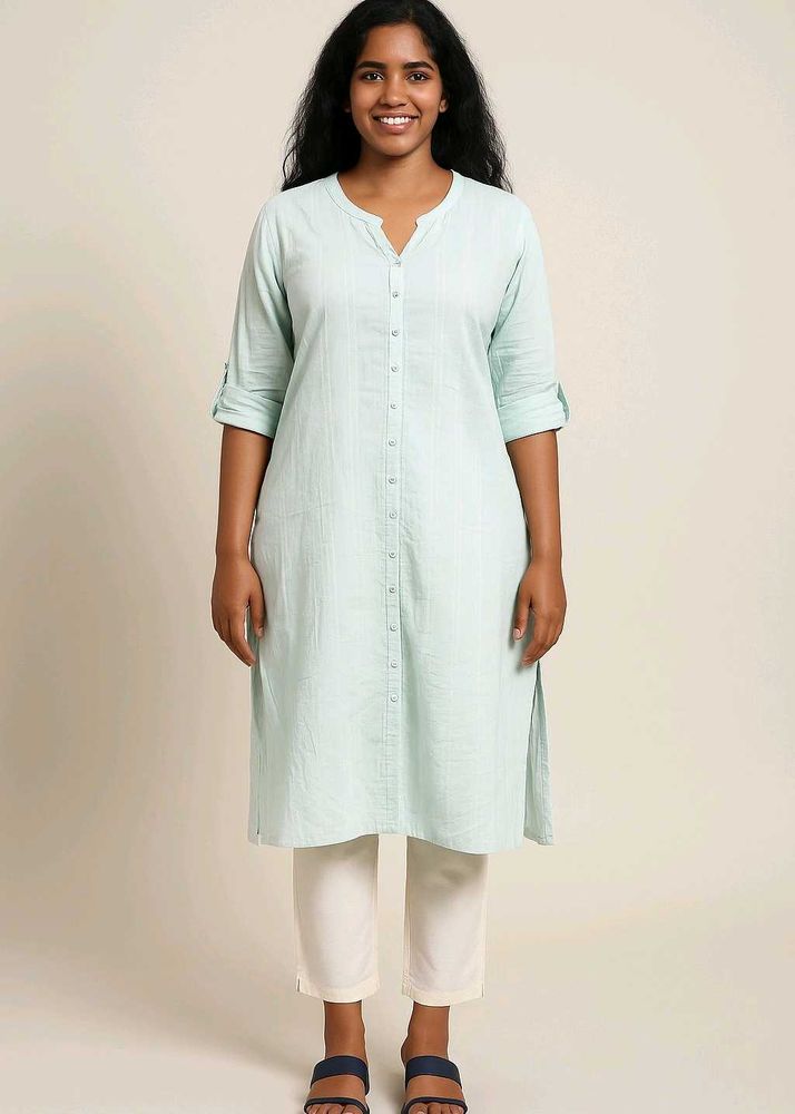 xxl silver zari print sky blue kurta