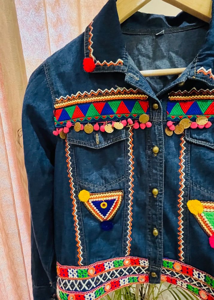 Colorful Boho Denim Summer Jacket/ Brand New