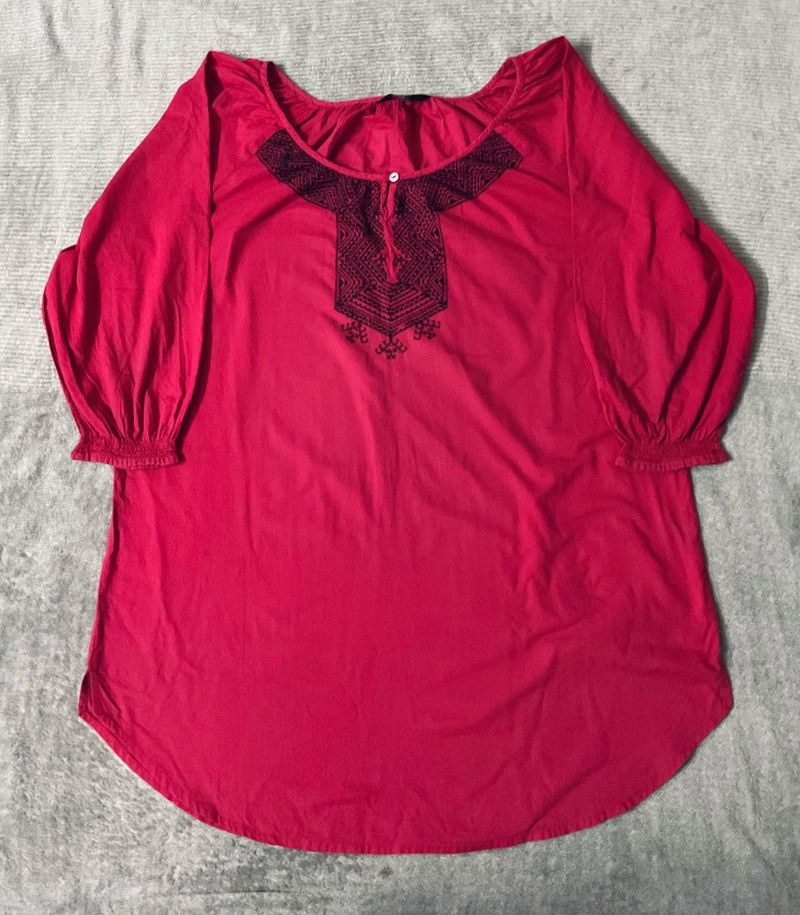 MAX - Red Embroidered Tunic Top
