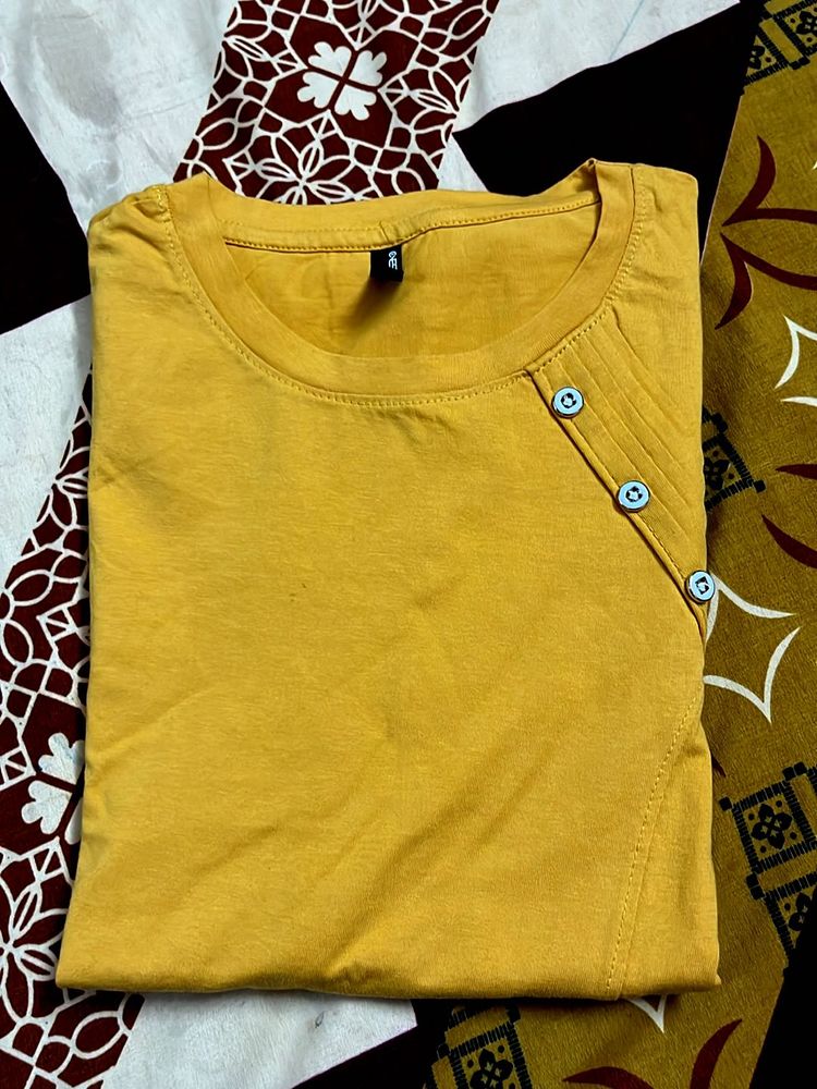 Yellow Button Detail T-Shirt