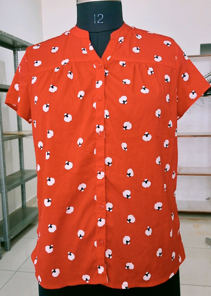 Red Printed Short Sleeve Blouse