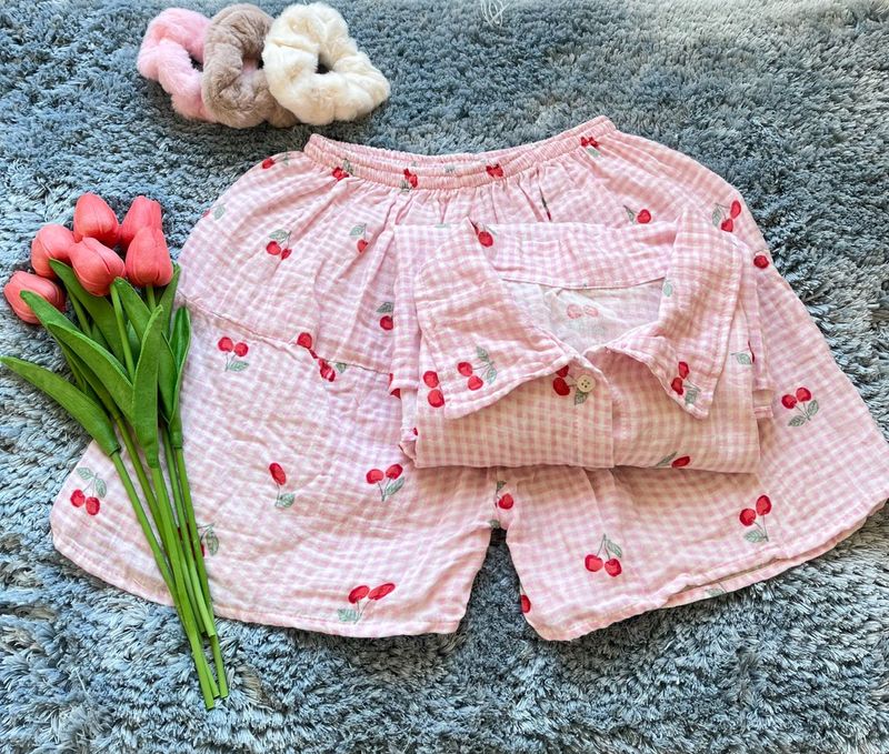 Cute Cherry Print Pajama Set