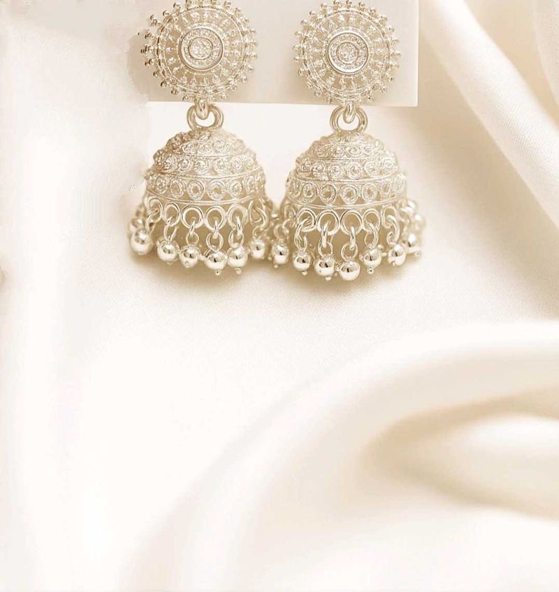 Ethnic Silver White Earrings