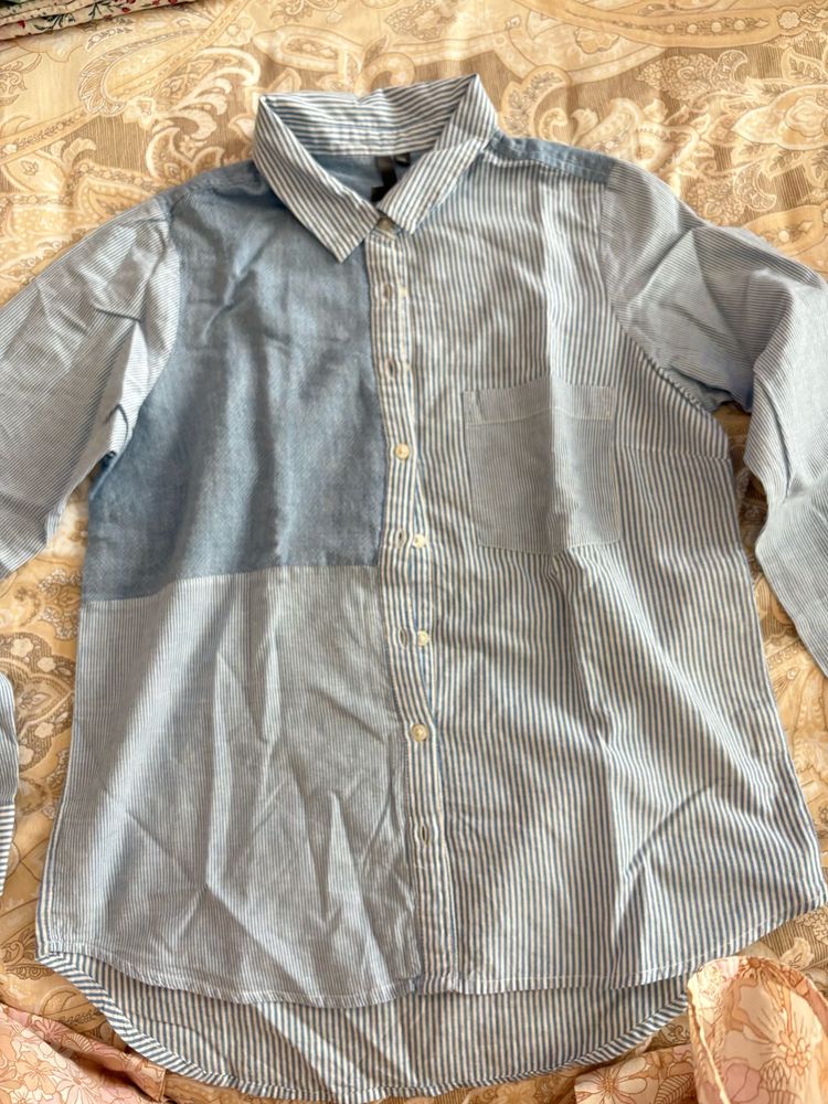 Blue Colour Button-Down Striped Shirt