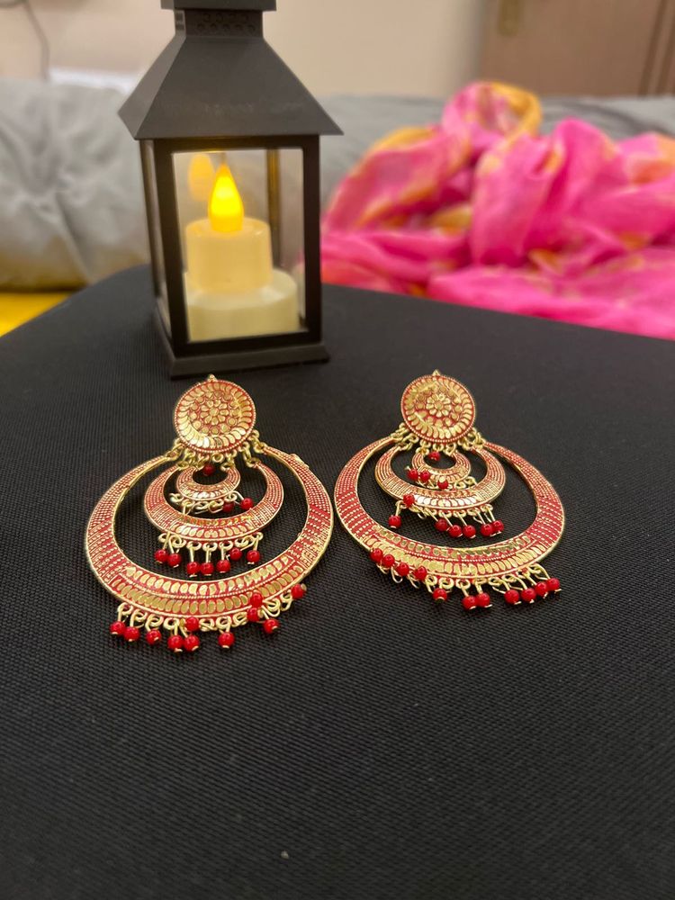 Elegant Red &amp; Gold Earrings