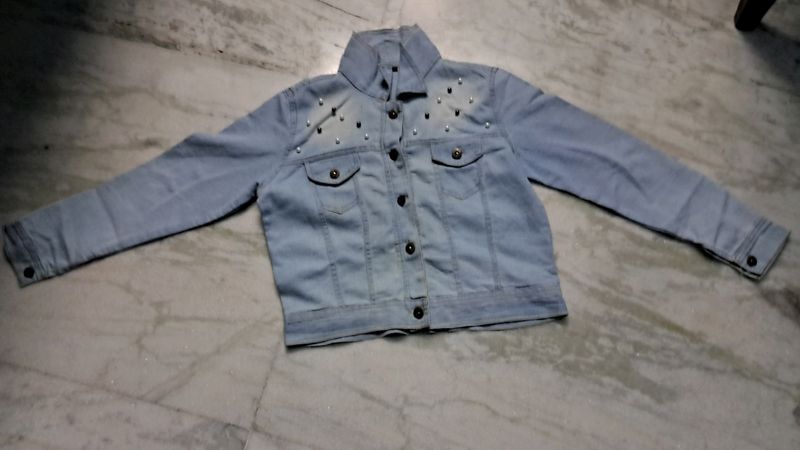 Light Blue Denim Jacket, With Pearls, Unused, No Flaws, Reasonable Offers Accepted